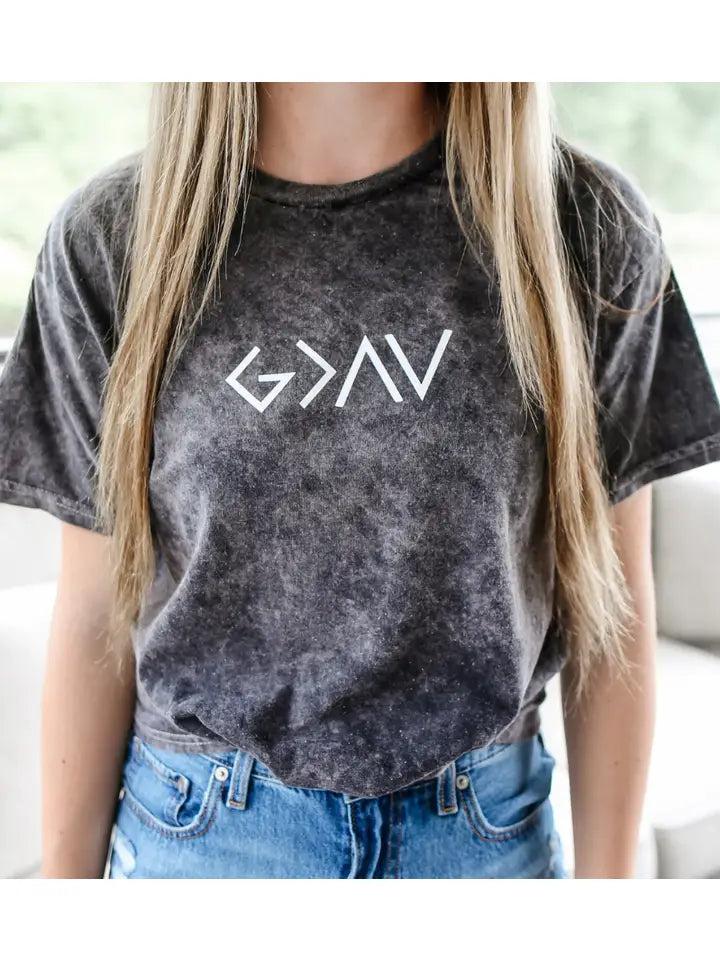 GOD IS GREATER TEE (dark grey acid washed)